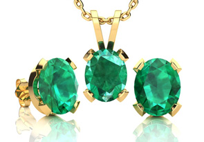 3 Carat Oval Shape Emerald Necklaces & Earring Set In 14K Yellow Gold Over Sterling Silver, 18 Inch Chain By SuperJeweler