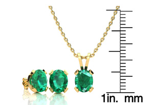 3 Carat Oval Shape Emerald Necklaces & Earring Set In 14K Yellow Gold Over Sterling Silver, 18 Inch Chain By SuperJeweler