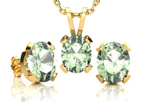 3 Carat Oval Shape Green Amethyst Necklace & Earring Set In 14K Yellow Gold Over Sterling Silver By SuperJeweler