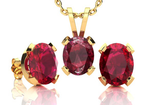 3 Carat Oval Shape Ruby Necklace & Earring Set In 14K Yellow Gold Over Sterling Silver By SuperJeweler