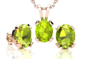 3 Carat Oval Shape Peridot Necklace & Earring Set In 14K Rose Gold Over Sterling Silver By SuperJeweler