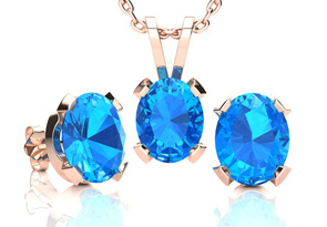 3 Carat Oval Shape Blue Topaz Necklace & Earring Set In 14K Rose Gold Over Sterling Silver By SuperJeweler