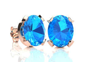 3 Carat Oval Shape Blue Topaz Necklace & Earring Set In 14K Rose Gold Over Sterling Silver By SuperJeweler