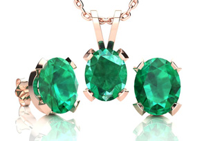 3 Carat Oval Shape Emerald Necklaces & Earring Set In 14K Rose Gold Over Sterling Silver, 18 Inch Chain By SuperJeweler