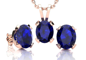 3 Carat Oval Shape Sapphire Necklace & Earring Set In 14K Rose Gold Over Sterling Silver By SuperJeweler