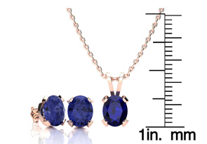 3 Carat Oval Shape Sapphire Necklace & Earring Set In 14K Rose Gold Over Sterling Silver By SuperJeweler