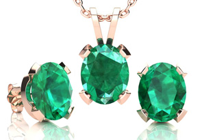3-1/2 Carat Oval Shape Emerald Necklaces & Earring Set In 14K Rose Gold Over Sterling Silver, 18 Inch Chain By SuperJeweler