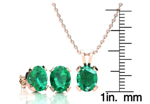 3-1/2 Carat Oval Shape Emerald Necklaces & Earring Set In 14K Rose Gold Over Sterling Silver, 18 Inch Chain By SuperJeweler