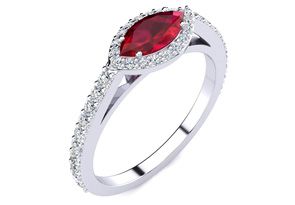 1 Carat Marquise Shape Ruby & Halo Diamond Ring In 14K White Gold (2.7 G), H/I By SuperJeweler