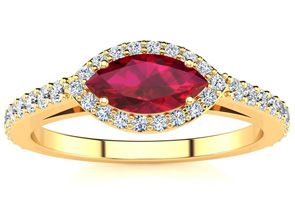 1 Carat Marquise Shape Ruby & Halo Diamond Ring In 14K Yellow Gold (2.7 G), H/I By SuperJeweler