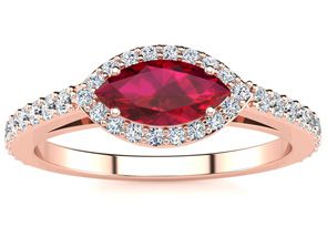 1 Carat Marquise Shape Ruby & Halo Diamond Ring In 14K Rose Gold (2.7 G), H/I By SuperJeweler