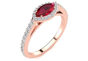 1 Carat Marquise Shape Ruby & Halo Diamond Ring In 14K Rose Gold (2.7 G), H/I By SuperJeweler