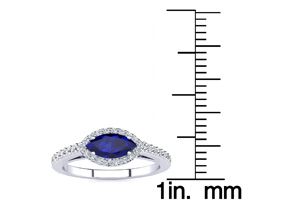 1 Carat Marquise Shape Sapphire & Halo Diamond Ring In 14K White Gold (2.7 G), H/I By SuperJeweler