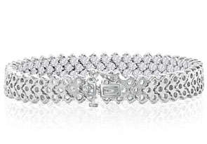 12 Carat Three Row Diamond Tennis Bracelet In 14K White Gold (27 G), H/I, 7 Inch By Hansa