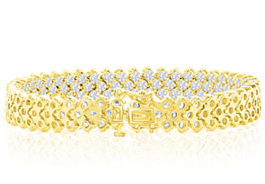 12 Carat Three Row Diamond Tennis Bracelet In 14K Yellow Gold (27 G), H/I, 7 Inch By Hansa