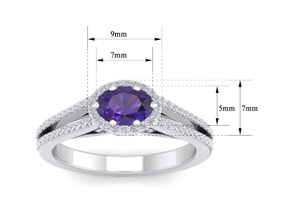 1 Carat Oval Shape Antique Amethyst & Halo Diamond Ring In 14K White Gold (3.8 G), H/I By SuperJeweler