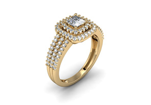 1 Carat Princess Cut Double Halo Diamond Engagement Ring In 14K Yellow Gold (4 G) (I-J, I1-I2 Clarity Enhanced) By SuperJeweler