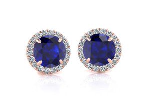 1 1/3 Carat Round Shape Sapphire & Halo Diamond Earrings In 14K Rose Gold (1.4 G), H/I By SuperJeweler