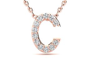 Letter C Diamond Initial Necklace In 14K Rose Gold (2.4 G) W/ 13 Diamonds, H/I, 18 Inch Chain By SuperJeweler