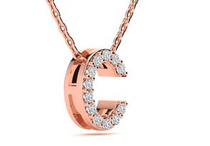 Letter C Diamond Initial Necklace In 14K Rose Gold (2.4 G) W/ 13 Diamonds, H/I, 18 Inch Chain By SuperJeweler
