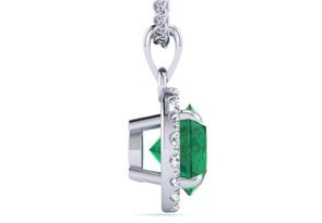1 Carat Round Shape Emerald Cut Necklaces W/ Diamond Halo In 14K White Gold (1.4 G), 18 Inch Chain (H-I, I1-I2) By SuperJeweler