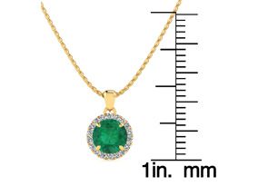 1 Carat Round Shape Emerald Cut Necklaces W/ Diamond Halo In 14K Yellow Gold (1.4 G), 18 Inch Chain (H-I, I1-I2) By SuperJeweler