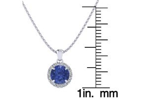 1 Carat Round Shape Tanzanite & Halo Diamond Necklace In 14K White Gold (1.4 G), H/I, 18 Inch Chain By SuperJeweler