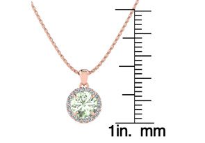 3/4 Carat Round Shape Green Amethyst & Halo Diamond Necklace In 14K Rose Gold (1.4 G), H/I, 18 Inch Chain By SuperJeweler