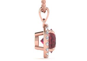 1 Carat Round Shape Ruby & Halo Diamond Necklace In 14K Rose Gold (1.4 G), H/I, 18 Inch Chain By SuperJeweler
