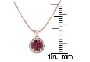 1 Carat Round Shape Ruby & Halo Diamond Necklace In 14K Rose Gold (1.4 G), H/I, 18 Inch Chain By SuperJeweler