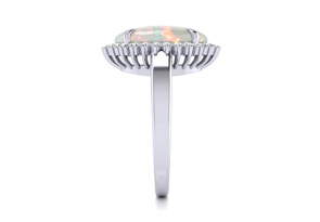4 Carat Ballerina Opal Ring W/ Diamonds In 14K White Gold (5 G), I/J By SuperJeweler
