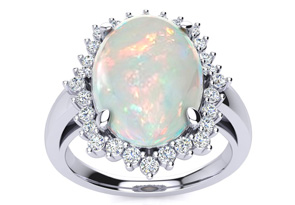 4 Carat Ballerina Opal Ring W/ Diamonds In 14K White Gold (5.5 G), I/J By SuperJeweler