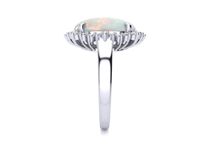 4 Carat Ballerina Opal Ring W/ Diamonds In 14K White Gold (5.5 G), I/J By SuperJeweler