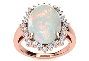 4 Carat Ballerina Opal Ring W/ Diamonds In 14K Rose Gold (5.5 G), I/J By SuperJeweler