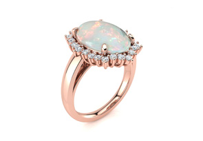 4 Carat Ballerina Opal Ring W/ Diamonds In 14K Rose Gold (5.5 G), I/J By SuperJeweler