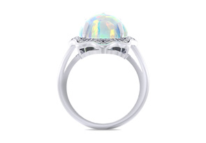 5 Carat Opal Ring W/ Halo Diamonds In 14K White Gold (6.5 G),  By Sundar Gem