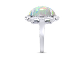5 Carat Opal Ring W/ Halo Diamonds In 14K White Gold (6.5 G), I/J By Sundar Gem