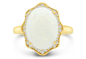 5 Carat Opal Ring W/ Halo Diamonds In 14K Yellow Gold (6.5 G),  By Sundar Gem