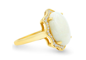 5 Carat Opal Ring W/ Halo Diamonds In 14K Yellow Gold (6.5 G), I/J By Sundar Gem