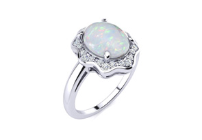 1-2/3 Carat Opal Ring & Halo Diamonds In 14K White Gold (3.7 G),  By SuperJeweler