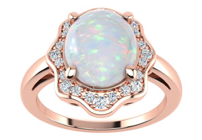 1-2/3 Carat Opal Ring & Halo Diamonds In 14K Rose Gold (3.7 G),  By SuperJeweler