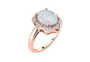 1-2/3 Carat Opal Ring & Halo Diamonds In 14K Rose Gold (3.7 G), I/J By SuperJeweler