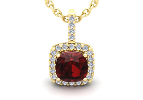1.25 Carat Cushion Cut Garnet & Halo Diamond Necklace In 14K Yellow Gold (1.5 G), 18 Inches, I/J By SuperJeweler