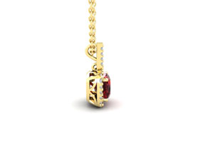1.25 Carat Cushion Cut Garnet & Halo Diamond Necklace In 14K Yellow Gold (1.5 G), 18 Inches, I/J By SuperJeweler