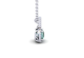 1 Carat Cushion Cut Green Amethyst & Halo Diamond Necklace In 14K White Gold (1.5 G), 18 Inches, I/J By SuperJeweler