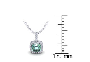 1 Carat Cushion Cut Green Amethyst & Halo Diamond Necklace In 14K White Gold (1.5 G), 18 Inches, I/J By SuperJeweler