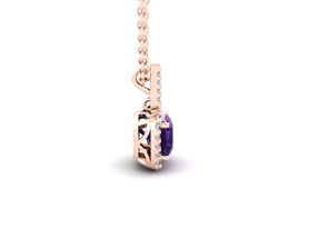1 3/4 Carat Cushion Cut Amethyst & Halo Diamond Necklace In 14K Rose Gold (2 G), 18 Inches, I/J By SuperJeweler