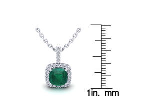 2 Carat Cushion Cut Emerald Cut Necklaces W/ Diamond Halo In 14K White Gold (2 G), 18 Inch Chain (I-J, SI2-I1) By SuperJeweler