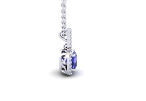 1 3/4 Carat Cushion Cut Tanzanite & Halo Diamond Necklace In 14K White Gold (2 G), 18 Inches, I/J By SuperJeweler