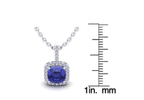 1 3/4 Carat Cushion Cut Tanzanite & Halo Diamond Necklace In 14K White Gold (2 G), 18 Inches, I/J By SuperJeweler